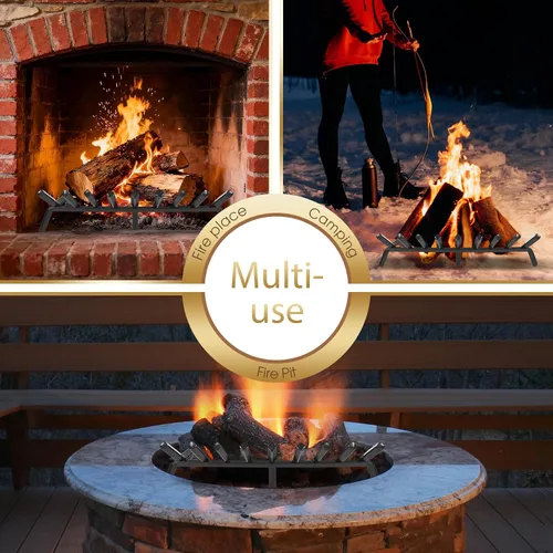 Miniatura 7 de G GOOD GAIN Rejilla para chimenea con retenedor de brasas, de 15.5" de hierro fundido resistente para interiores, chimenea, hogar, estufa de leña