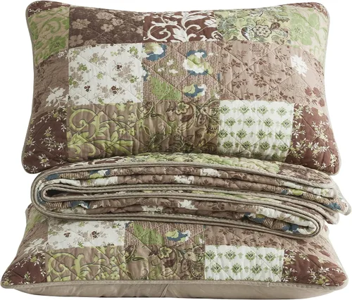 Miniatura 8 de Chezmoi Collection Leilani - Juego de edredón de algodón lavado bohemio de 3 piezas, tamaño Queen, ropa de cama acolchada bohemia marrón, gris topo