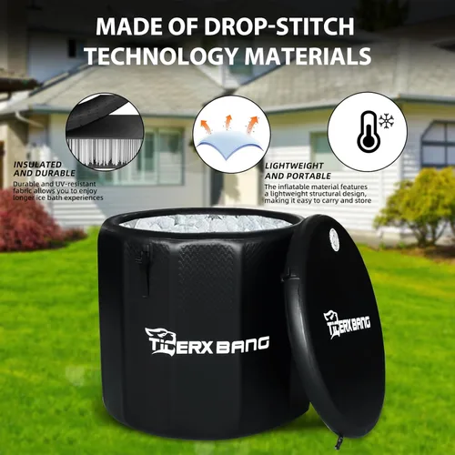 Miniatura 5 de TIGERXBANG Bañera de hielo, bañera de inmersión fría inflable, compatible con enfriadores de agua, tina de hielo portátil de 151.3 galones