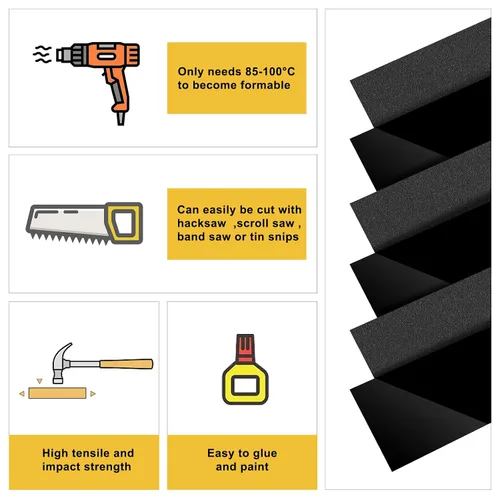 Miniatura 4 de Paquete de 6 láminas de plástico ABS negro de 12 x 16 x 0.06 pulgadas, moldeables que las láminas acrílicas, ideales para proyectos de bricolaje