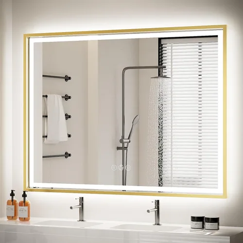 Miniatura 16 de Espejo de baño LED redondo de 28 pulgadas, retroiluminación de luz diurna de 6000 K, antivaho y regulable, espejo impermeable sin marco con control