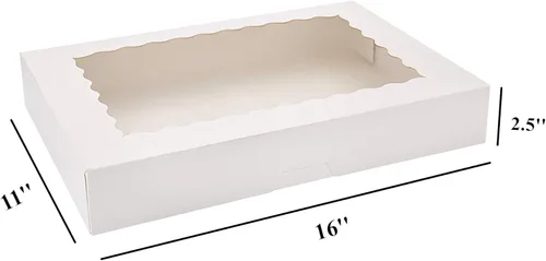 Miniatura 2 de Tcoivs - 20 cajas de pastelería de 16 x 11 x 2.5 pulgadas con visor, diseño autoemergente para 12 donas, cajas de galletas grandes para pasteles