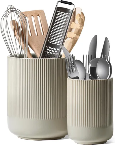 Miniatura 11 de LE TAUCI Soporte para Utensilios, 7.3"+5.4" Soporte de Cerámica para Utensilios de Cocina para Encimera, Recipientes Grandes para Utensilios