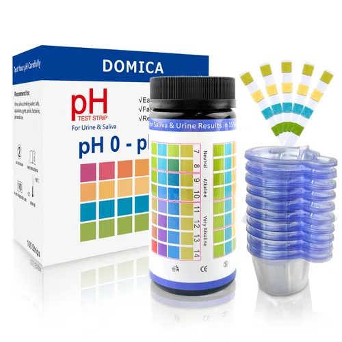 Tiras de prueba de pH para saliva de orina 100 Ct con 100 tazas, (rango 0-14) Tiras de prueba de pH 4 en 1 o ácido alcalino del cuerpo humano, pH