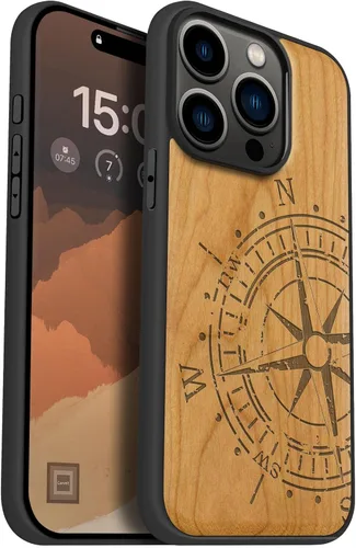 Miniatura 17 de Carveit Funda magnética de madera para iPhone 15 Pro, compatible con cargadores inalámbricos MagSafe, funda de TPU suave negro a prueba de golpes