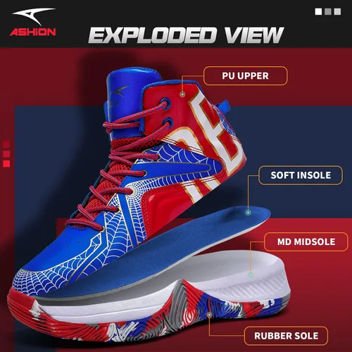 Miniatura 2 de ASHION Zapatos de baloncesto unisex para niños y niñas, tenis de caña alta, transpirables, con amortiguación al aire libre, zapatos deportivos