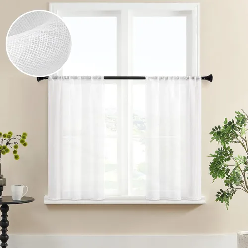 Miniatura 8 de MRTREES Cortinas transparentes de Aqua Blue, para cocina, de 36 pulgadas de longitud, cortinas transparentes de gasa con filtro de luz, cortinas