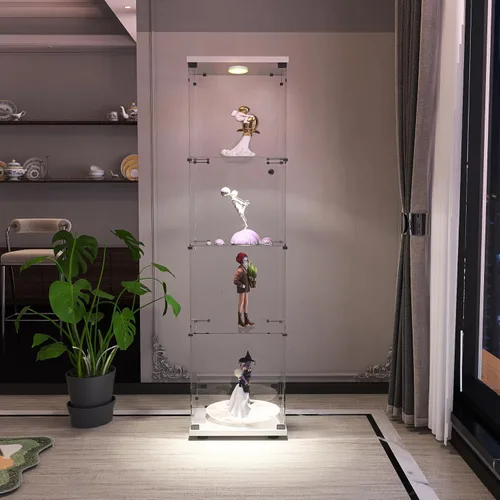 Miniatura 9 de Vitrina de cristal con luces y cerradura, vitrina Curio de 4 niveles con puerta de cristal, escaparate de pie para sala de estar, dormitorio, Blanco