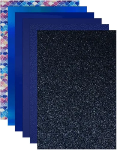 Miniatura 4 de Juego de 6 hojas de piel sintética de 8 x 12 pulgadas (7.9x11.8 in), serie azul real, purpurina fina, patente litchi azul real