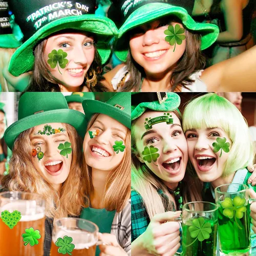 Miniatura 2 de VANTATY 32 hojas 248+ piezas Tatuajes temporales del día de San Patricio para niños, niñas, mujeres, hombres, adultos, accesorios del día de San