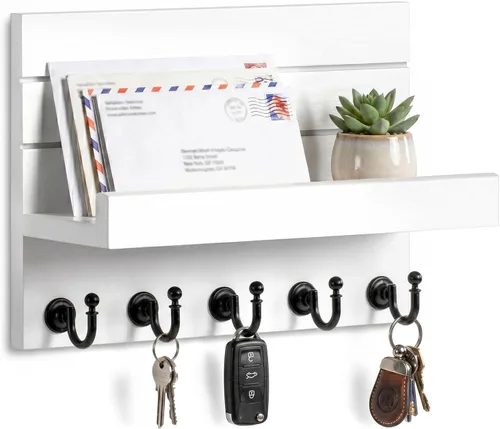Miniatura 11 de HONJIN Soporte para llaves de pared: 7 ganchos resistentes mejorados para llaves de fácil instalación, organizador de correo para colgar