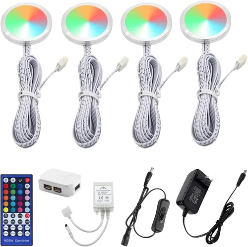 AIBOO RGBW - Kit de luces LED de Navidad Navideñas para debajo del gabinete, RGB + blanco con cambio de color, luces de disco con control remoto IR