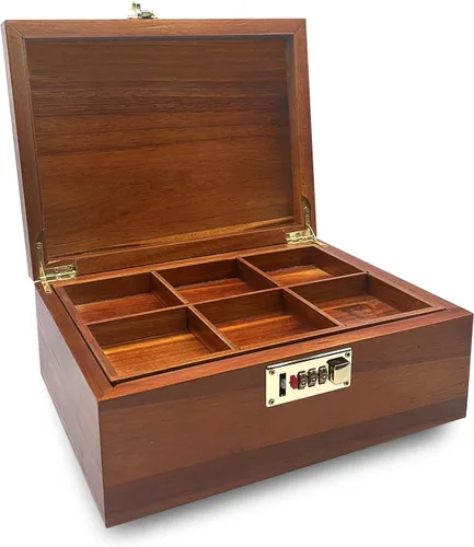 Miniatura 12 de MFLUEEWR Caja Grande de Madera con Tapa con Bisagras con Cerradura de Combinación, Caja de Almacenamiento de Madera Cofre Decorativo con Cerradura