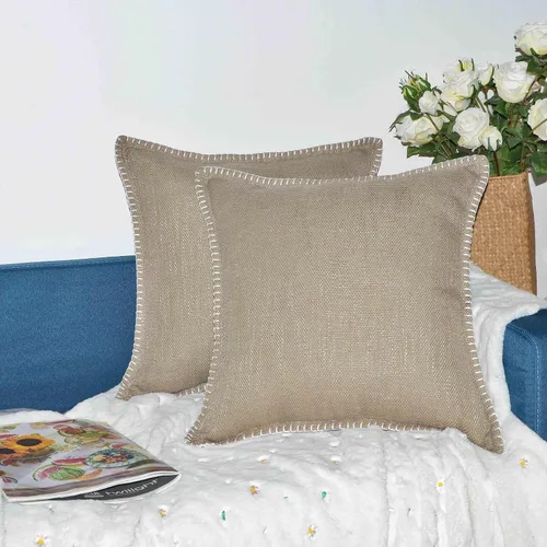 Fundas de Almohada Decorativas 18x18 Juego de 2 Fundas de Almohada Recortadas con Ribete Cosido Fundas de Cojín de Mezcla Suave Sólida de Algodón y