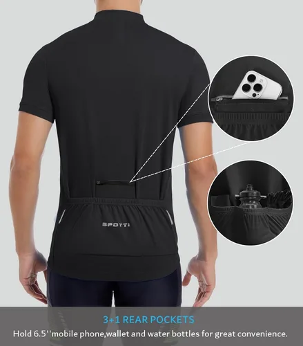 Miniatura 2 de Spotti Playera de manga corta para ciclismo de hombre con 3 bolsillos traseros, transpirable, secado rápido