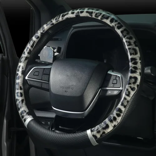 Miniatura 3 de KAFEEK Funda para volante con estampado de leopardo de 15 pulgadas, piel de microfibra con patrón de guepardo para mujeres y niñas, interior de goma