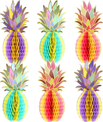 KatchOn, Enorme centro de mesa de piña para mesas, 12 pulgadas, paquete de 6, decoraciones de fiesta Luau, decoración de fiesta tropical, de playa y