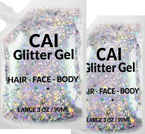 Gel de purpurina para rostro, cuerpo y cabello, purpurina de Halloween para niños y mujeres, gel de grado cosmético de 3 onzas con luna y estrellas