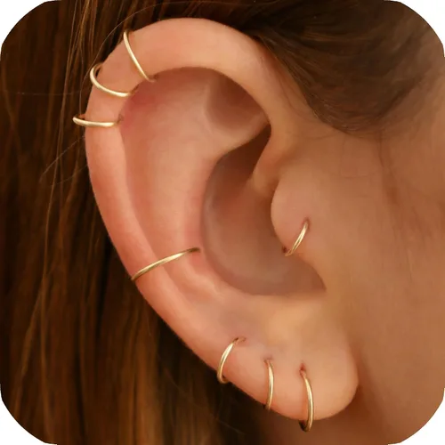 Miniatura 14 de Small Thin Hoop Earrings for Women,Tiny Huggie Hoop Rings for Cartilage,Helix,Targus,Conch,Nose,22g/24g/20g,14K Gold Filled/Sterling Silver/Rose