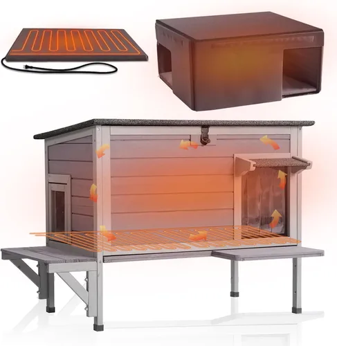 Miniatura 15 de GUTINNEEN Casa para Gatos de Exterior Climatizada Aislada con Calentador y Forro Térmico, Refugio Cálido de Invierno para Gatos Ferales Espacioso