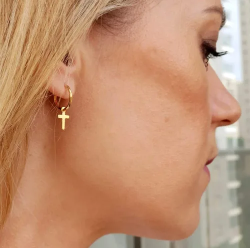 Miniatura 3 de Cross Daggle hoop earrings Gold cross earrings Minimal earrings Dainty Cross Earrings Huggie earrings 14K Gold Filled Earrings Christmas gift