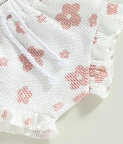 Miniatura 7 de Conjunto de ropa de verano para bebé recién nacida, conjunto de ropa de verano con estampado floral, mameluco con cordón y diadema corta