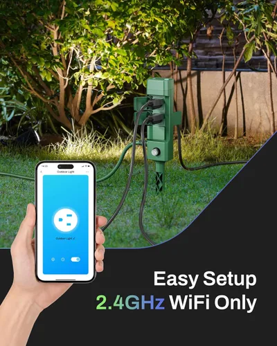 Miniatura 4 de HBN Enchufe inteligente para exteriores, impermeable, WiFi, temporizador de salida al aire libre con 6 tomas de tierra, control remoto y control