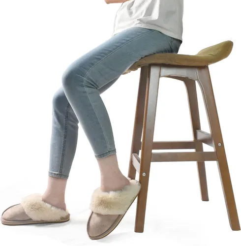 Miniatura 6 de KuaiLu Pantuflas mullidas de espuma viscoelástica doble para mujer, acogedoras con soporte de arco cálido, pantuflas de meter cómodas