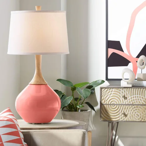 Miniatura 18 de Color + Plus Wexler 31" White Shade Mellow Coral Pink Table Lamp