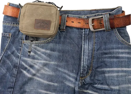 Miniatura 9 de Bolso Diodrio para Cinturón para Hombres y Mujeres con Cremalleras YKK, Bolso de Cintura para Senderismo, Resistente al Agua, Lona Cera, Oliva Oliva