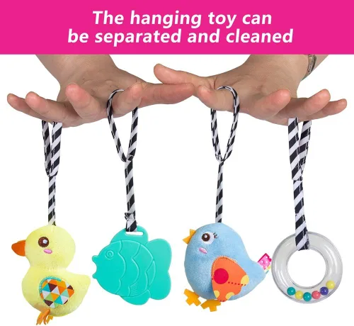 Miniatura 4 de Caterbee Juguetes de asiento de coche para bebé, juguetes colgantes en espiral de actividad, juguetes de cuna de felpa con chirriante para niño