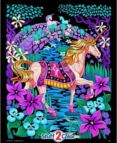 Stuff2Color Unicorn Bridge - Póster de terciopelo para colorear para niños, niños pequeños y adultos (llega sin colorear), excelente actividad de