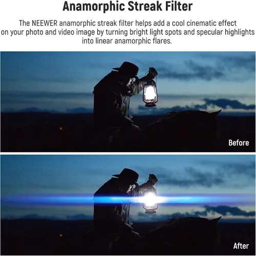 Miniatura 3 de NEEWER Filtro de rayas azules de 2.047 in, vidrio óptico HD giratorio de 360 °, filtro de lente de efectos especiales de llamarada anamórfica, marco