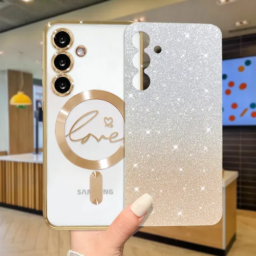 Miniatura 74 de ZONRW - Funda para Samsung Galaxy S22 Ultra magnética, para mujeres y niñas, cubierta trasera suave, lujosa, con corazón de amor, bling, degradado