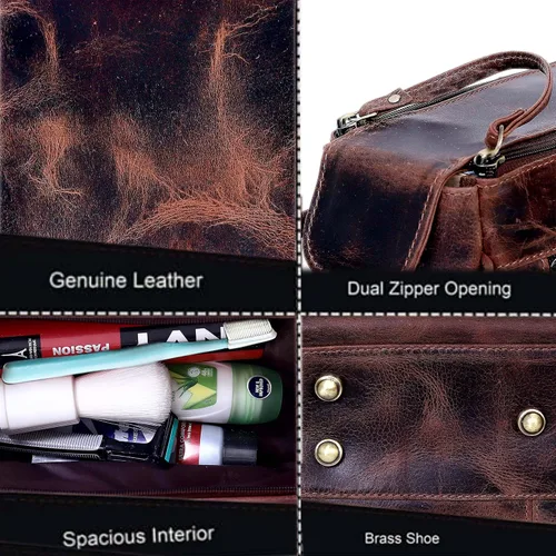 Miniatura 6 de Kit de viaje de cuero Dopp Neceser Hombre Afeitado Mujeres y Hombres Caso Bolsas Organizador Baño Kit de Afeitar