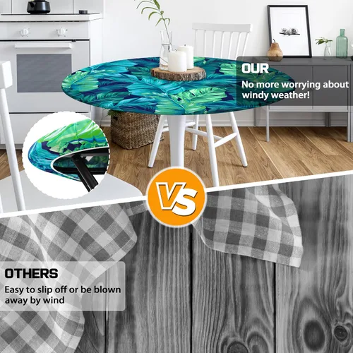 Miniatura 4 de Round Fitted Tablecloth with Elastic Edge Indoor Outdoor Washable Reusable Table Cover for Kitchen Picnic Party Fits 36-40" Diameter Round Tables
