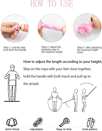 Miniatura 4 de Cuerda de Saltar para Niños, Lorvain Cuerda de Saltar Ajustable, Cuerdas de Saltar para Niños con Mango de Madera para Niñas y Niños, Cuerdas