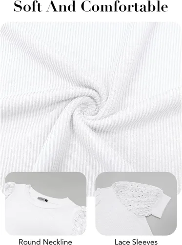 Miniatura 5 de DOROSE Blusas de verano sueltas con encaje y mangas abullonadas para mujer