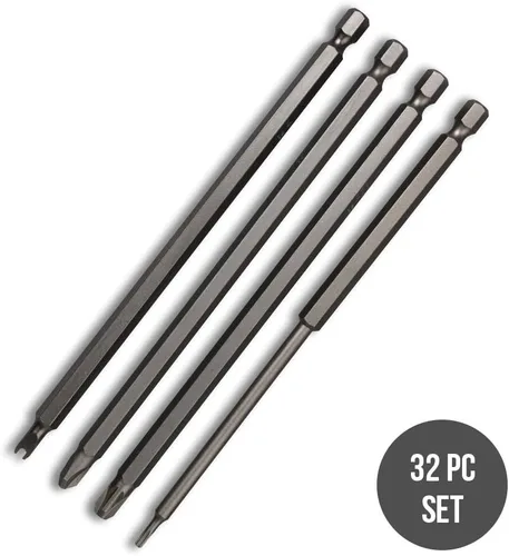 Miniatura 10 de NEIKO 10224A Juego de brocas de seguridad extra largas de 1/4 pulgadas, 32 puntas de destornillador para taladro, juego de brocas Torx de acero S2