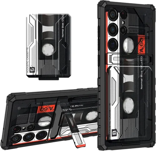 Miniatura 27 de Funda tipo cartera para Samsung Galaxy S22 Ultra con soporte para tarjeta de crédito y soporte de doble capa de policarbonato duro de PC suave TPU a