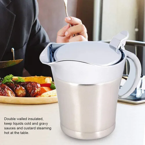 Miniatura 9 de Salsa de doble pared con aislamiento térmico de acero inoxidable 304 Salsa de barco Serveware para bebidas Olla de cocina Jarra para servir