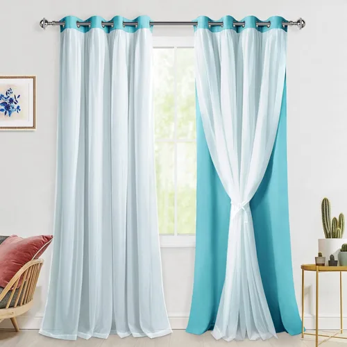 Miniatura 117 de Hiasan Cortinas opacas con superposición transparente, aislamiento térmico para mezclar y combinar de doble capa, cortinas de oscurecimiento de Beige