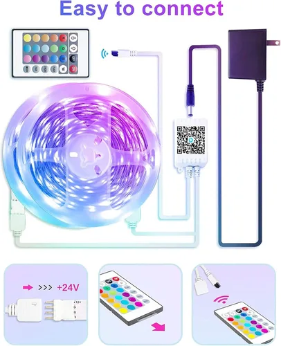Miniatura 9 de GUPUP Tira de luces LED WiFi de 200 pies, compatible con Alexa y Google Assistant, 2 rollos de tira de luz LED RGB de 100 pies, cambio