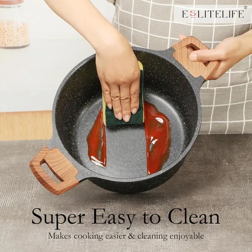 Miniatura 6 de ESLITE LIFE - Olla antiadherente con tapa, 3 cuartos de galón, olla de granito pequeña para sopa y pasta, compatible con inducción, libre de PTFE