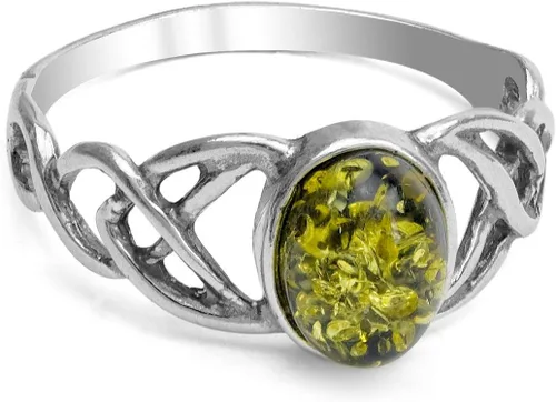Miniatura 2 de Anillo ovalado celta de plata de ley ámbar verde
