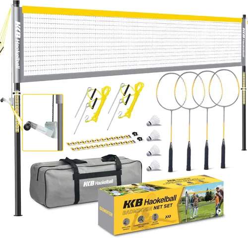 Haokelball Juego de bádminton profesional para patio trasero y exteriores, red de bádminton resistente con diseño antideslizante, juego de 4