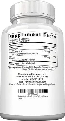 Miniatura 8 de Cápsulas de D-Manosa MaxX Labs - Cápsula de D-Manosa Extra Fuerte de Acción Rápida de 1400 MG para la Salud de la Vejiga con Potente Extracto