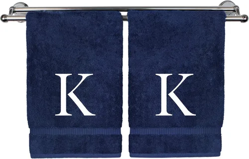 Miniatura 60 de Toalla de mano monogramada, regalo personalizado, juego de 2 - Toalla bordada con letra de bloque dorada - Extra absorbente 100% algodón turco