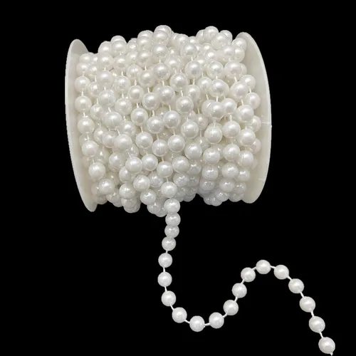 Miniatura 4 de FQTANJU Guirnalda de cuentas de perlas sintéticas de 0.315 pulgadas para decoración de bodas, fiestas, manualidades, rollo de 33 pies, color blanco