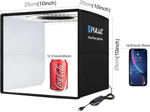 Miniatura 2 de PULUZ Caja de luz de estudio fotográfico de 10 x 10 pulgadas, caja de carpa de fotografía plegable portátil, pequeña caja de luz para tomas lightbox